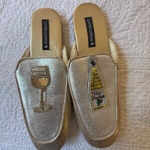 Laines LONDON Classic Mules With Dom Darling Champagne Brooches - Cream & Gold